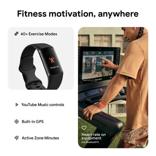 Alt view image 2 of 7 - JAYSUING Charge 6 Fitness Tracker with Google apps, Heart Rate on Exercise Equipment, 6-Months Premium Membership Included, GPS, Health Tools and More, Obsidian/Black, One Size (S & L Bands Included)