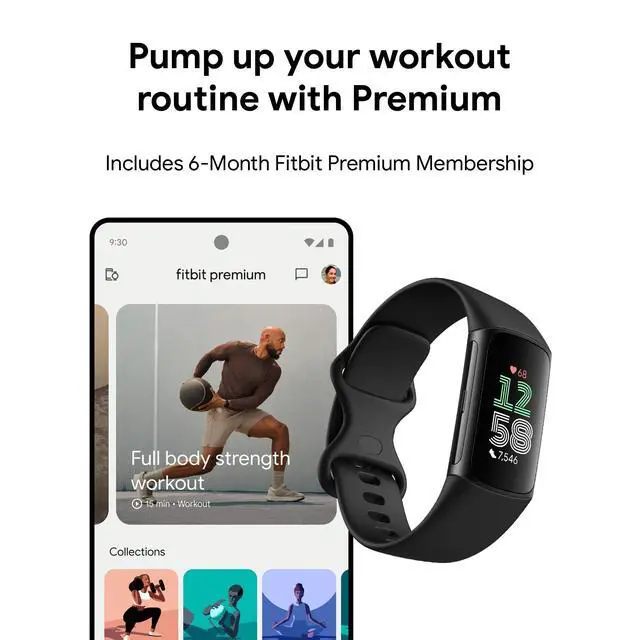Alt view image 7 of 7 - JAYSUING Charge 6 Fitness Tracker with Google apps, Heart Rate on Exercise Equipment, 6-Months Premium Membership Included, GPS, Health Tools and More, Obsidian/Black, One Size (S & L Bands Included)