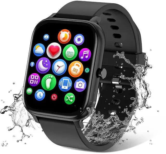 Main image of Smart Watch for Men Women Compatible with iPhone Samsung Android Phone 1.83 inch Full Touch Screen IP68 Waterproof Bluetooh Fitness Tracker Heart Rate/Sleep Monitor, Black