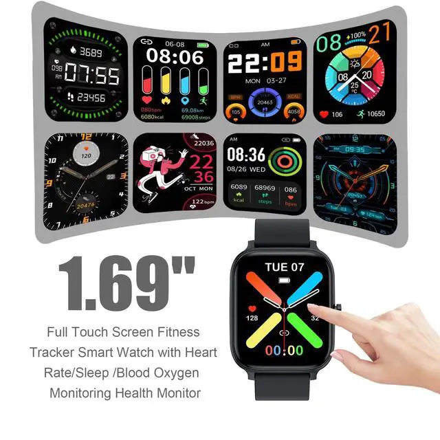 Alt view image 2 of 7 - Smart Watch for Men Women Compatible with iPhone Samsung Android Phone 1.83 inch Full Touch Screen IP68 Waterproof Bluetooh Fitness Tracker Heart Rate/Sleep Monitor, Black