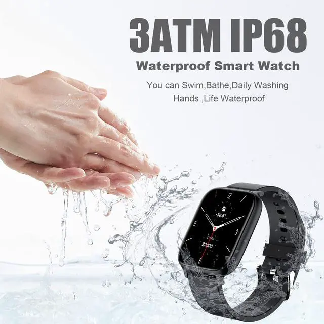 Alt view image 6 of 7 - Smart Watch for Men Women Compatible with iPhone Samsung Android Phone 1.83 inch Full Touch Screen IP68 Waterproof Bluetooh Fitness Tracker Heart Rate/Sleep Monitor, Black