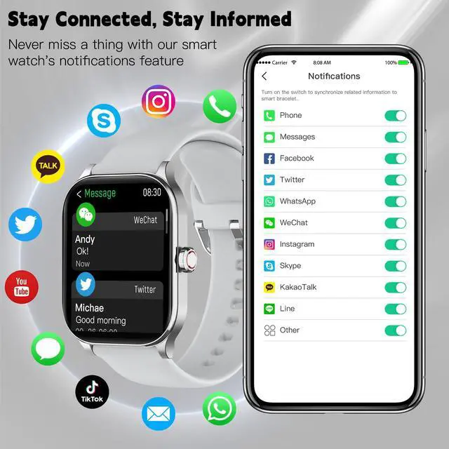 Alt view image 2 of 7 - Smart Watch for Women Men(Answer/Make Call), Smartwatches with Heart Rate/SpO2/Sleep/Stress Monitor, IP68 Waterproof Activity Tracker for Android iPhone, 100+ Sports Fitness Watches (Gray, 2.01)