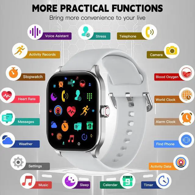 Alt view image 4 of 7 - Smart Watch for Women Men(Answer/Make Call), Smartwatches with Heart Rate/SpO2/Sleep/Stress Monitor, IP68 Waterproof Activity Tracker for Android iPhone, 100+ Sports Fitness Watches (Gray, 2.01)