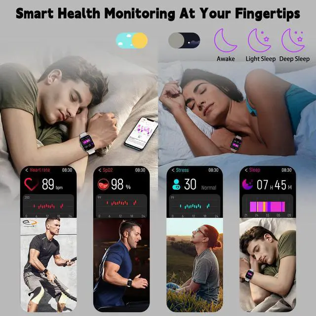 Alt view image 5 of 7 - Smart Watch for Women Men(Answer/Make Call), Smartwatches with Heart Rate/SpO2/Sleep/Stress Monitor, IP68 Waterproof Activity Tracker for Android iPhone, 100+ Sports Fitness Watches (Gray, 2.01)