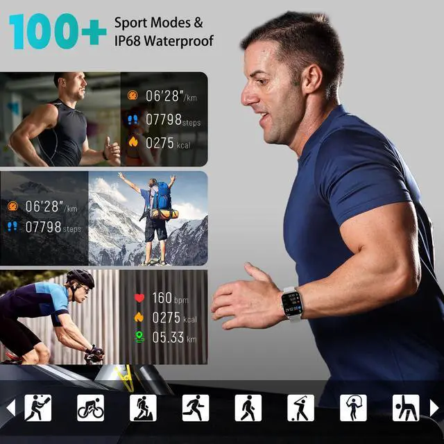 Alt view image 6 of 7 - Smart Watch for Women Men(Answer/Make Call), Smartwatches with Heart Rate/SpO2/Sleep/Stress Monitor, IP68 Waterproof Activity Tracker for Android iPhone, 100+ Sports Fitness Watches (Gray, 2.01)