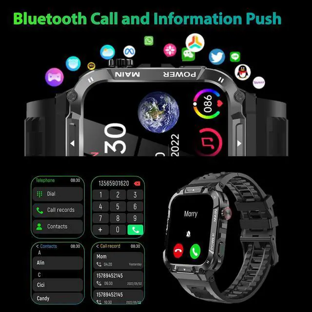 Alt view image 3 of 7 - Military Smart Watch for Men with Call Function,Fitness Smartwatch for Android Phones and iPhone,Waterproof Fitness Tracker with Blood Oxygen/Heart Rate/Sleep/100+ Sport Modes, Watches for Men