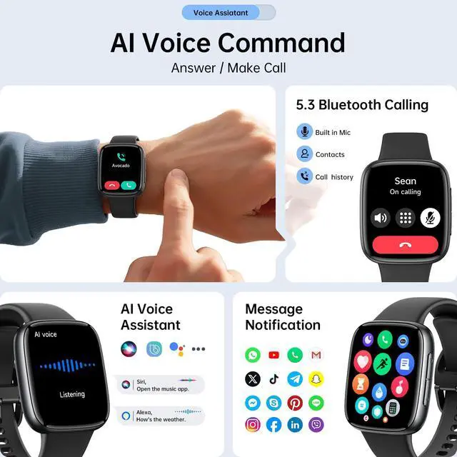 Alt view image 5 of 7 - JAYSUING Smart Watches for Women Men, 1.85" HD AMOLED Display, 2 Bands Included, Works with iPhone & Android, 12-Day Battery, 3ATM Waterproof, Bluetooth Call, Health & Fitness Tracker, Black