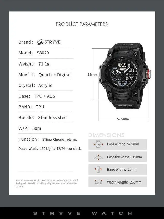 Alt view image 5 of 7 - JAYSUING Men's Watches Multi Function Military S-Shock Sports Watch LED Digital Waterproof Alarm Watches