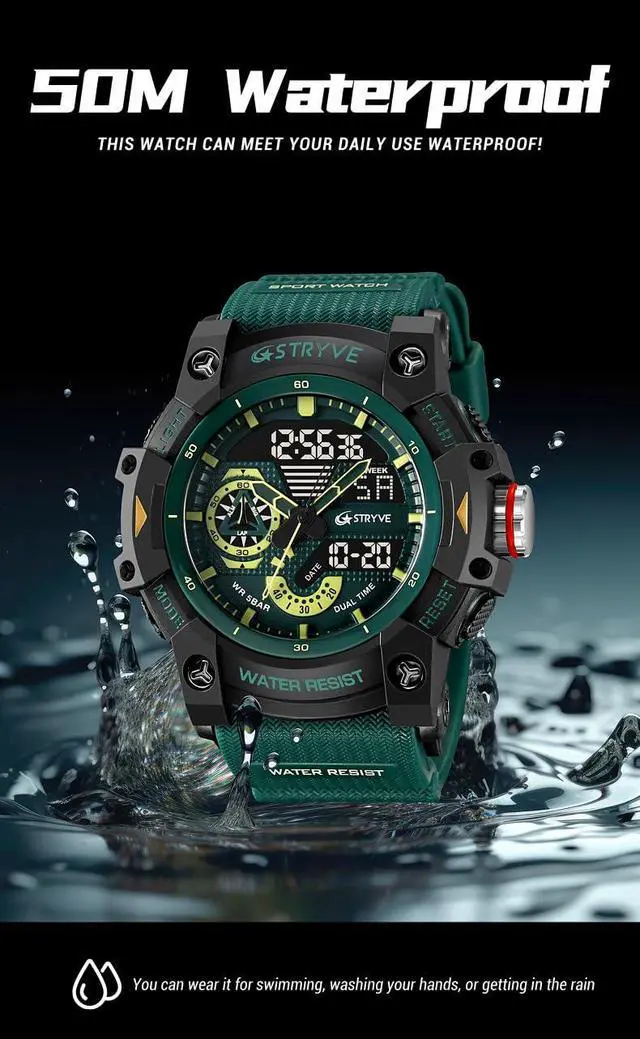 Alt view image 4 of 7 - JAYSUING Men's Watches Multi Function Military S-Shock Sports Watch LED Digital Waterproof Alarm Watches