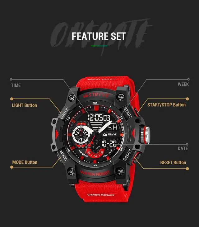 Alt view image 6 of 7 - JAYSUING Men's Watches Multi Function Military S-Shock Sports Watch LED Digital Waterproof Alarm Watches