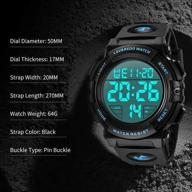 Alt view image 7 of 7 - JAYSUING Mens Digital Watch Sports Military Watches Waterproof Outdoor Chronograph Wrist Watches for Men with LED Back Ligh/Alarm/Date