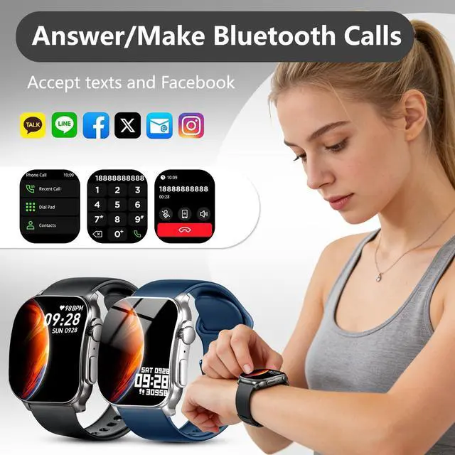 Alt view image 2 of 7 - Smart Watch for Men, 2.01" AMOLED Curved Display Fitness Tracker with Answer/Make Calls, 100+ Sport Modes, Fitness Watch with 24/7 Heart Rate/Sleep Monitor/Pedometer, IP68 Waterproof, for Android iOS