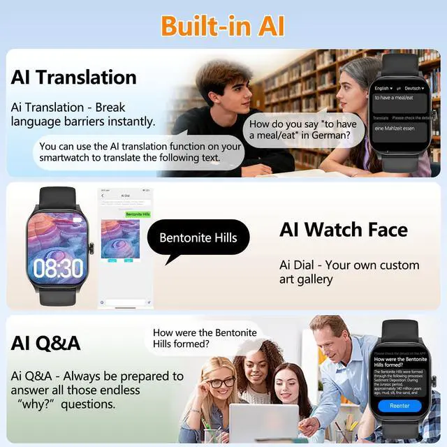 Alt view image 5 of 7 - Smart Watch for Women Men with Text and Call, 2026 New AI Smartwatches with Heart Rate/SpO2/Sleep/Stress Monitor, 100+ Sports Modes, GPS Fitness Watches Compatible with iOS/Android (Map, Black)