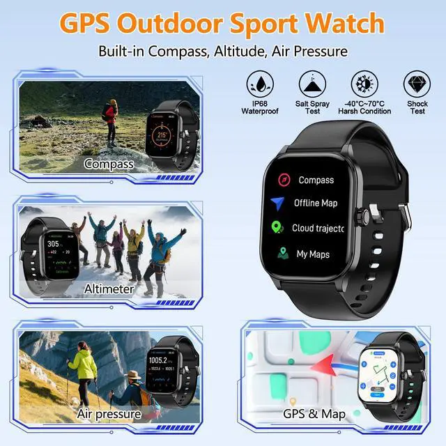 Alt view image 6 of 7 - Smart Watch for Women Men with Text and Call, 2026 New AI Smartwatches with Heart Rate/SpO2/Sleep/Stress Monitor, 100+ Sports Modes, GPS Fitness Watches Compatible with iOS/Android (Map, Black)