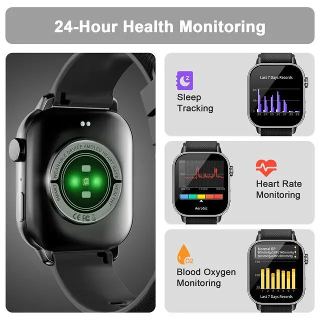 Alt view image 7 of 7 - JAYSUING Smart Watch for Men Women, 1.85'' AMOLED HD Fitness Watch with 120+ Sports Modes, Bluetooth Call/Heart Rate/Sleep Monitor/Pedometer, Smartwatch for Android iOS, IP68 Waterproof, Light Black