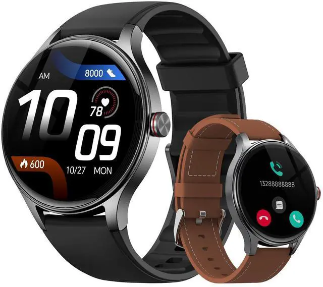 Main image of Smart Watches for Men/Women (2 Bands), 1.27 Round Smartwatch Fitness Tracker with Bluetooth Calls (Make/Answer), Heart Rate/SpO2/Sleep Monitor, 12 Days Battery, IP68 Waterproof