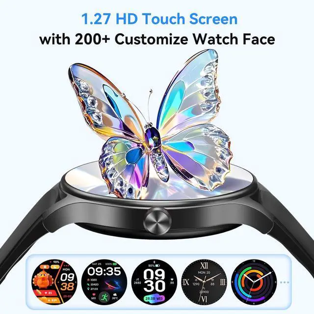 Alt view image 2 of 7 - Smart Watches for Men/Women (2 Bands), 1.27 Round Smartwatch Fitness Tracker with Bluetooth Calls (Make/Answer), Heart Rate/SpO2/Sleep Monitor, 12 Days Battery, IP68 Waterproof