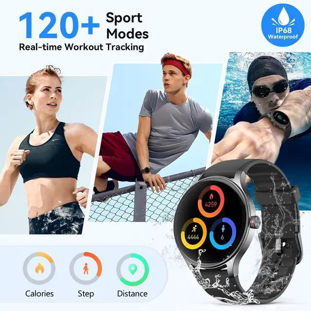 Alt view image 4 of 7 - Smart Watches for Men/Women (2 Bands), 1.27 Round Smartwatch Fitness Tracker with Bluetooth Calls (Make/Answer), Heart Rate/SpO2/Sleep Monitor, 12 Days Battery, IP68 Waterproof