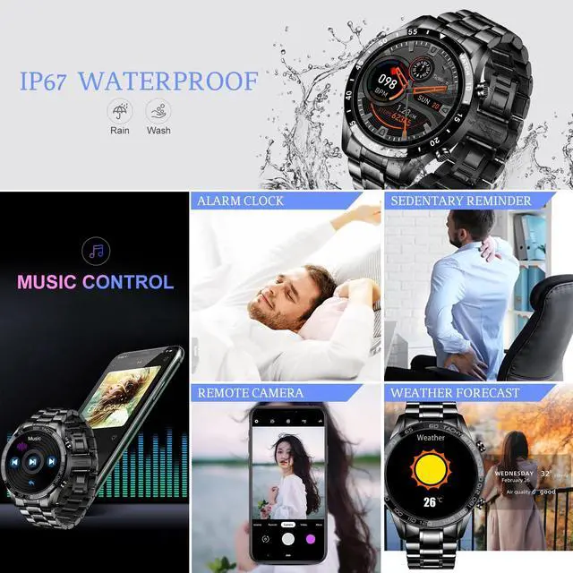 Alt view image 3 of 7 - JAYSUING Men Smart Watch for Android iOS, Bluetooth Calls Voice Chat with Heart Rate/Sleep Monitor Fitness Tracker, 1.3" Full Touch Screen IP67 Waterproof Stainless Steel Activity Tracker for Men