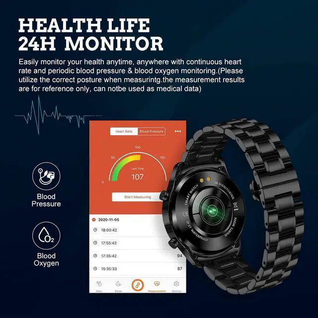 Alt view image 5 of 7 - JAYSUING Men Smart Watch for Android iOS, Bluetooth Calls Voice Chat with Heart Rate/Sleep Monitor Fitness Tracker, 1.3" Full Touch Screen IP67 Waterproof Stainless Steel Activity Tracker for Men