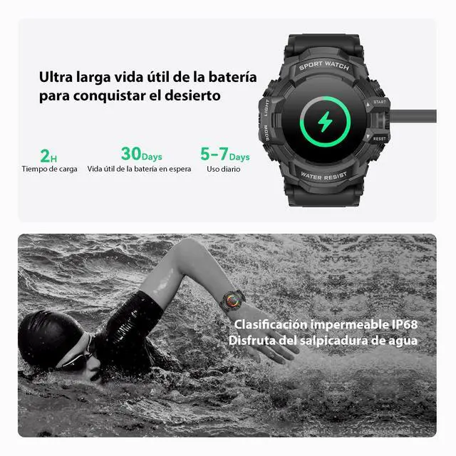 Alt view image 4 of 6 - JAYSUING Military Smart Watch with Flashlight (Answer/Make Call) Compass, Pedometer/Heart Rate/Sleep/100+ Sports Modes, Fitness Tracker IP68 Waterproof, Long Battery Life Android & iOS (Black)