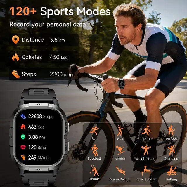 Alt view image 3 of 7 - Smart Watch for Men Fitness Tracker: Make/Answer Call Military Smart Watches for Men Digital Watches Heart Rate Monitor Waterproof Running Smartwatch Android Phones iPhone Samsung Compatible 2 Bands