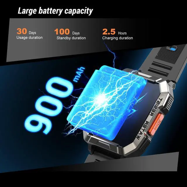 Alt view image 3 of 7 - Military Smart Watch for Men (Answer/Make Calls), 2.01'' Smart Watch for Android and iPhone, Fitness Tracker with Flashlight/Compass/100 Days Battery/Heart Rate/Sleep/100+ Sport Modes(2 Straps)