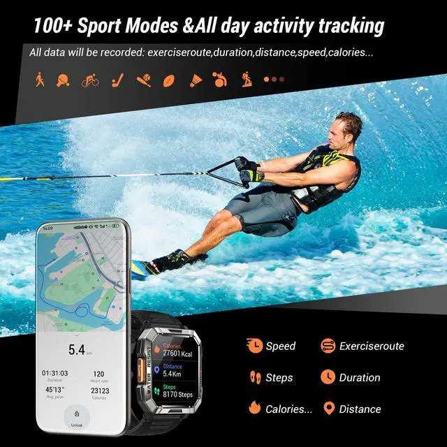 Alt view image 6 of 7 - Military Smart Watch for Men (Answer/Make Calls), 2.01'' Smart Watch for Android and iPhone, Fitness Tracker with Flashlight/Compass/100 Days Battery/Heart Rate/Sleep/100+ Sport Modes(2 Straps)