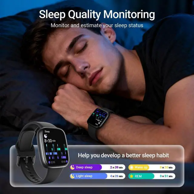 Alt view image 7 of 7 - JAYSUING Smart Watch, 1.85" AMOLED Fitness Tracker with Bluetooth Call, Heart Rate/Sleep/SPO Monitor, 100+ Sports Modes, 3ATM Waterproof Smartwatch for Android/iPhone/Samsung, Includes 2 Bands
