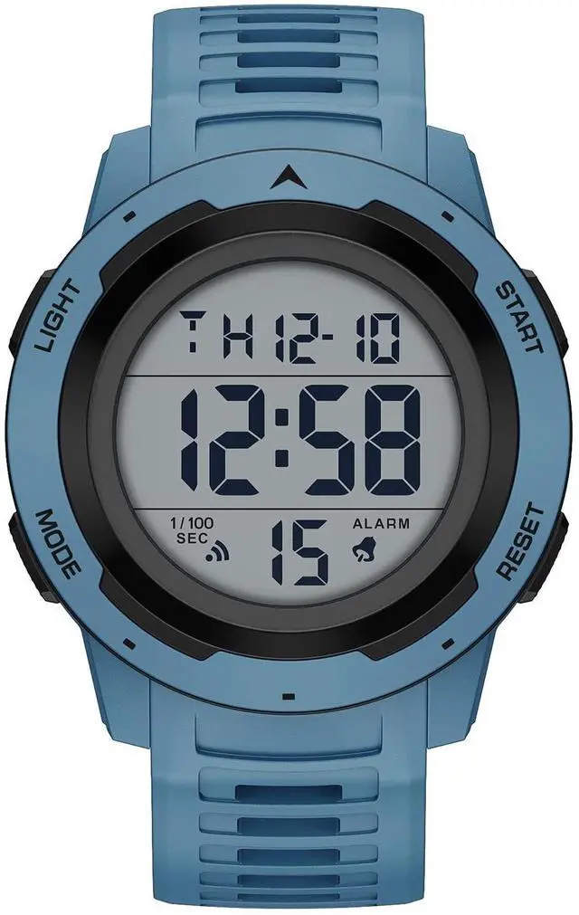 Main image of JAYSUING Mens Waterproof Digital Sport Watches Wide Screen Easy Read Display Military Style with Blue Rubber Strap