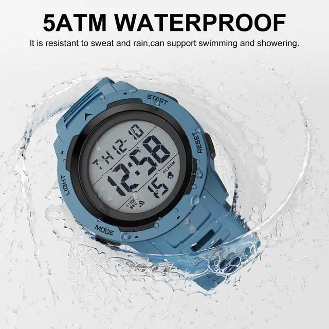Alt view image 5 of 7 - JAYSUING Mens Waterproof Digital Sport Watches Wide Screen Easy Read Display Military Style with Blue Rubber Strap