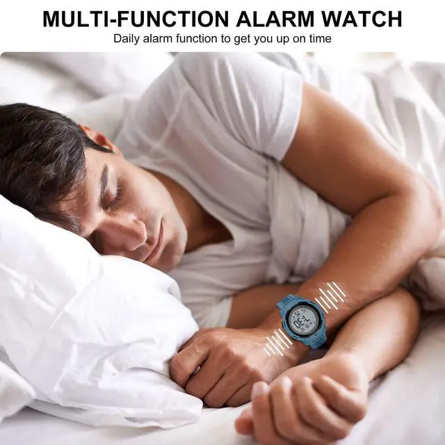 Alt view image 7 of 7 - JAYSUING Mens Waterproof Digital Sport Watches Wide Screen Easy Read Display Military Style with Blue Rubber Strap