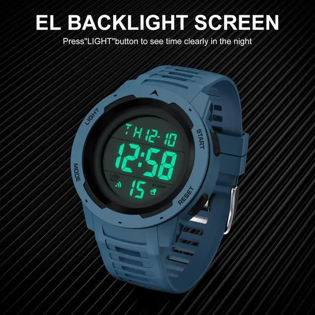 Alt view image 6 of 7 - JAYSUING Mens Waterproof Digital Sport Watches Wide Screen Easy Read Display Military Style with Blue Rubber Strap