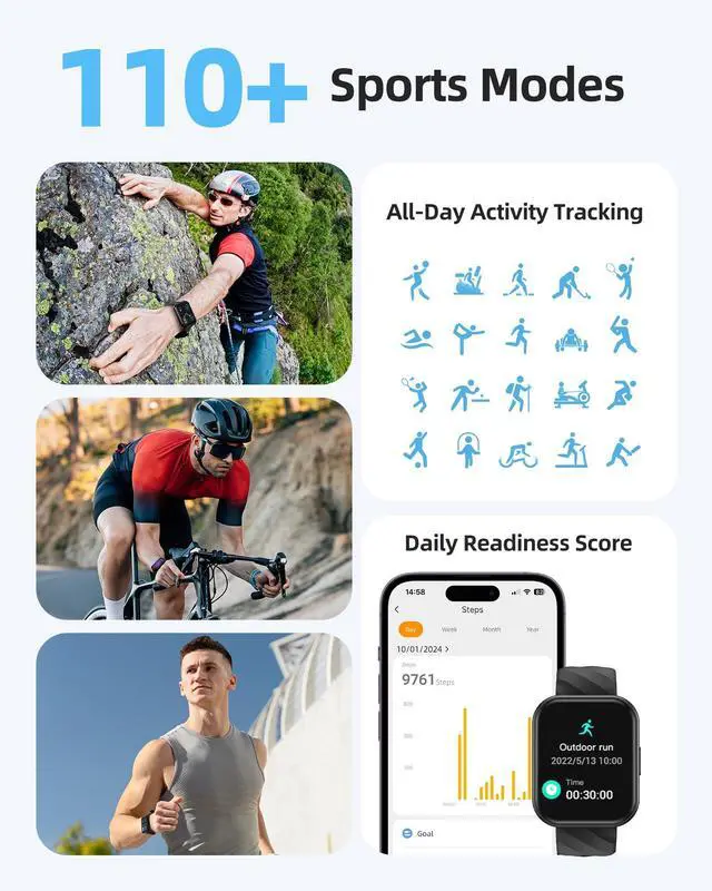 Alt view image 3 of 7 - JAYSUING Smart Watch, 5ATM Waterproof Watch for Swimming, Fitness Activity Tracker with 110+ Sports Modes, Heart Rate/Sleep/SpO2/Calories Monitor, Pedometer, Fitness Watch for Android & iPhone, Black