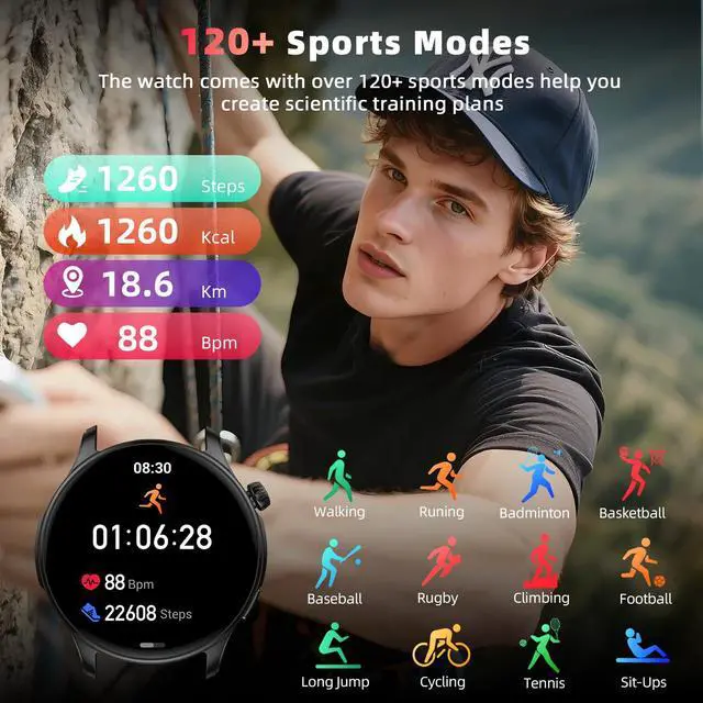 Alt view image 3 of 7 - Smart Watch for Men Women Fitness Tracker: Waterproof Bluetooth Call Answer/Make Smart Watches for Android/iPhone Digital Mens Smartwatch Activity Pedometer Heart Rate SpO2 Monitor 120+ Sports Model