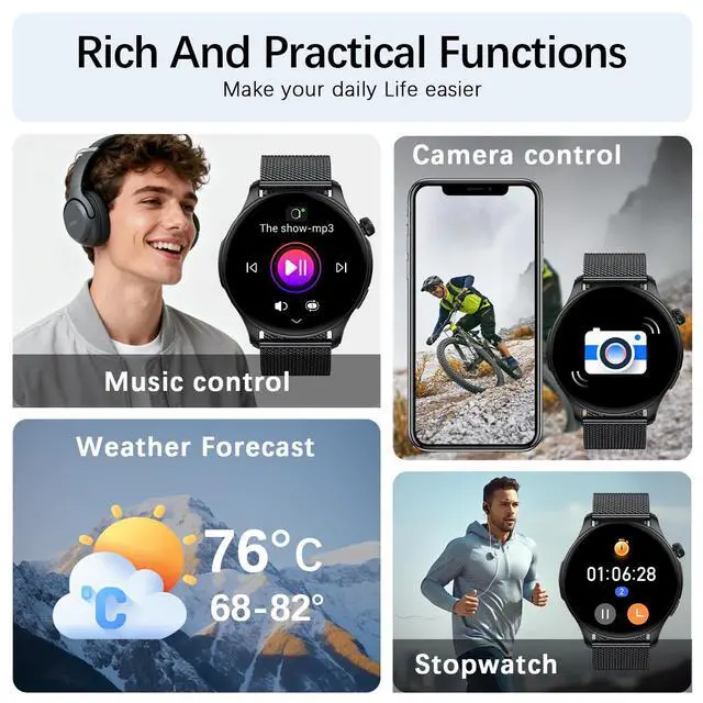 Alt view image 7 of 7 - Smart Watch for Men Women Fitness Tracker: Waterproof Bluetooth Call Answer/Make Smart Watches for Android/iPhone Digital Mens Smartwatch Activity Pedometer Heart Rate SpO2 Monitor 120+ Sports Model