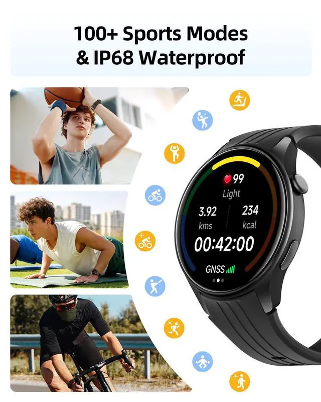 Alt view image 4 of 7 - JAYSUING Smart Watch for Men Women, Built-in GPS, Fitness Watch with Answer/Make Calls, 100+ Sport Modes, Heart Rate, Sleep Monitor, Pedometer, IP68 Waterproof, Smartwatch for Android & iPhone, Black