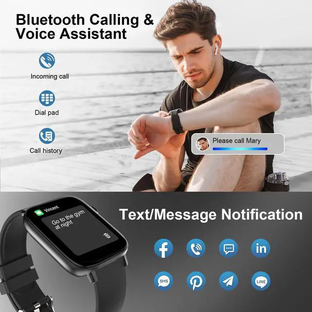 Alt view image 2 of 6 - Smart Watch for Men - 1.90" HD Touch Screen Smartwatch, Bluetooth Call, Fitness Tracker with 120+ Sport Modes, Heart Rate & Sleep Monitor, IP68 Waterproof Smart Watches for Android & iPhone, Black