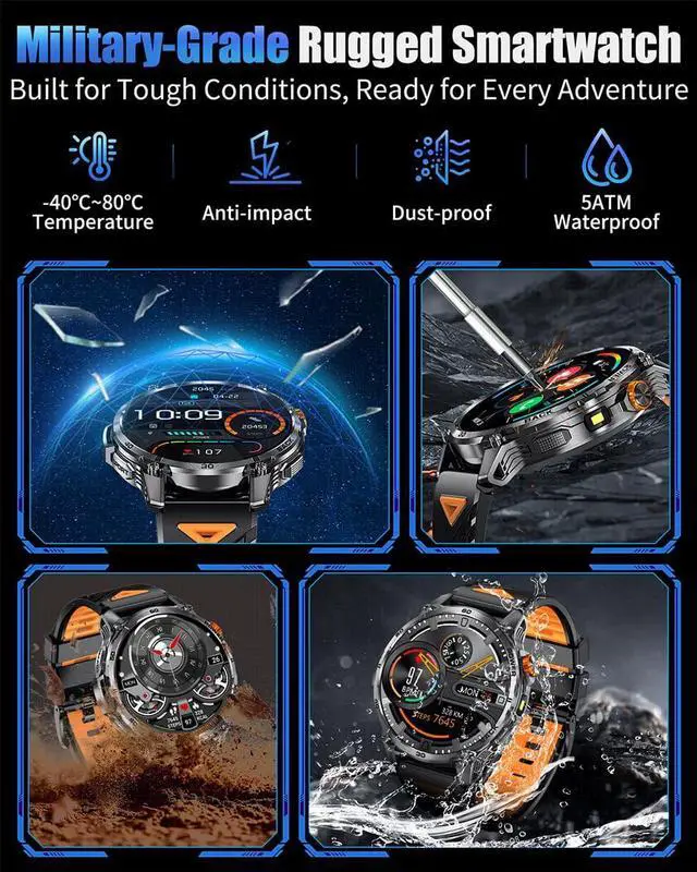 Alt view image 5 of 7 - JAYSUING Military Smart Watches for Men,1000mAh/1.7" HD Large Screen Smartwatch, Led Flashlight, Answer/Make Calls,Waterproof,Heart Rate/Sleep Monitor/110+ Sport Modes Fitness Watch for Android/iPhone