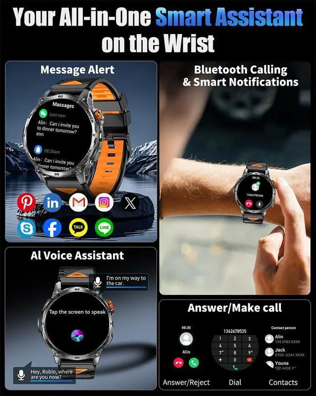 Alt view image 7 of 7 - JAYSUING Military Smart Watches for Men,1000mAh/1.7" HD Large Screen Smartwatch, Led Flashlight, Answer/Make Calls,Waterproof,Heart Rate/Sleep Monitor/110+ Sport Modes Fitness Watch for Android/iPhone