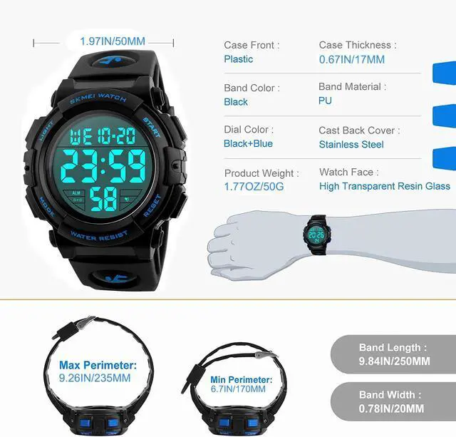 Alt view image 3 of 7 - JAYSUING Watches for Men, Digital Sports Watch for Mens Waterproof LED Screen Large Face Military Tactical Watch