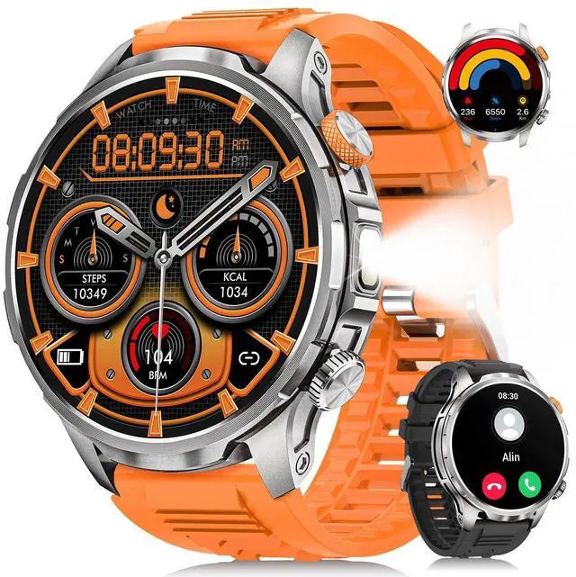 Main image of Smart Watches for Men, Military Smart Watch with 100 Days Battery/Flashlight/Heart Rate/Sleep/SpO2 Monitor/Calling/110+ Sports Mode, 5 ATM Rugged Men's Fitness Tracker Watch for Android iPhone(Silver)