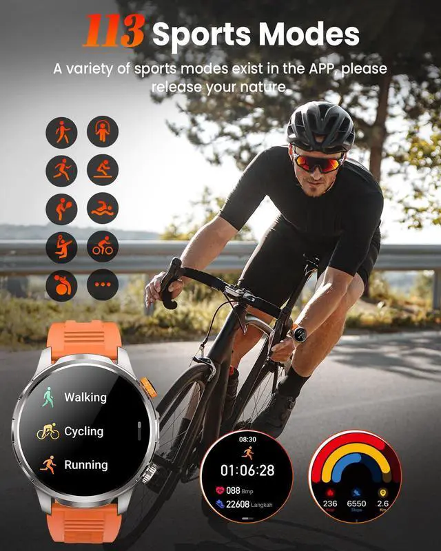 Alt view image 7 of 7 - Smart Watches for Men, Military Smart Watch with 100 Days Battery/Flashlight/Heart Rate/Sleep/SpO2 Monitor/Calling/110+ Sports Mode, 5 ATM Rugged Men's Fitness Tracker Watch for Android iPhone(Silver)