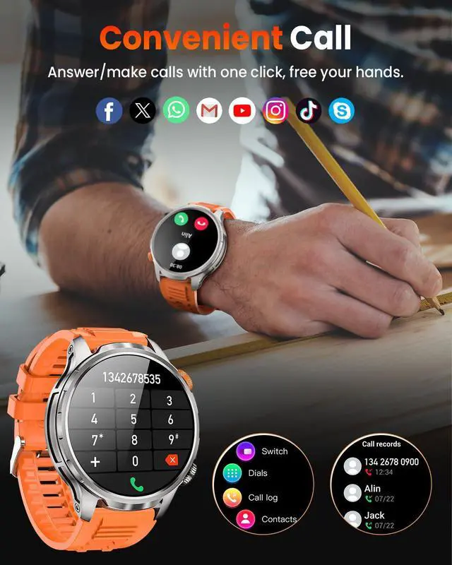 Alt view image 6 of 7 - Smart Watches for Men, Military Smart Watch with 100 Days Battery/Flashlight/Heart Rate/Sleep/SpO2 Monitor/Calling/110+ Sports Mode, 5 ATM Rugged Men's Fitness Tracker Watch for Android iPhone(Silver)