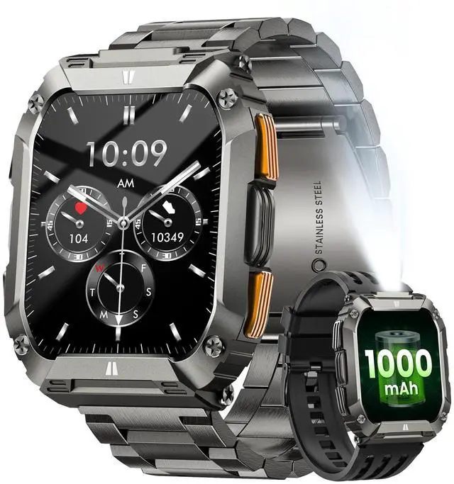 Main image of Military Smart Watches for Men, 1.95'' Smart Watch with 100 Days Battery/Flashlight, Fitness Tracker Watch with Heart Rate/Sleep Monitor/100+ Sports Mode,5 ATM Rugged Smartwatch for Android and iPhone