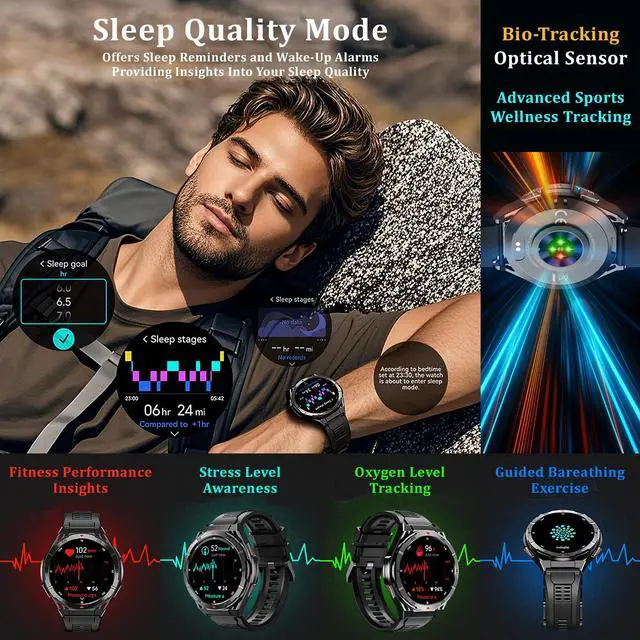 Alt view image 4 of 7 - Military GPS Smart Watch: 1.43 AMOLED Always On Display, Built-In GPS, Compass, Altimeter, Barometer, Fitness/Path Tracker, BT Call, 150+ Sports, IP69K, Voice Assist, Long Battery Life, Android/iOS