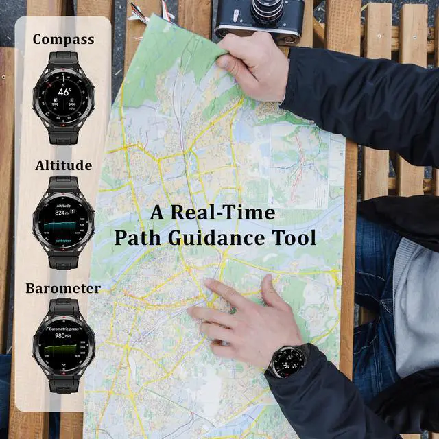 Alt view image 3 of 7 - Military GPS Smart Watch: 1.43 AMOLED Always On Display, Built-In GPS, Compass, Altimeter, Barometer, Fitness/Path Tracker, BT Call, 150+ Sports, IP69K, Voice Assist, Long Battery Life, Android/iOS