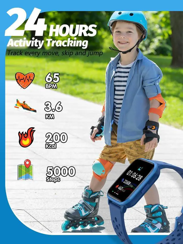 Alt view image 4 of 7 - JAYSUING Kids Smart Watch, Smart Watch for Kids 4-16 Years Old with Sleep Mode, 19 Sports Mode, Pedometer, Birthday Gift for Boys Girls, Blue