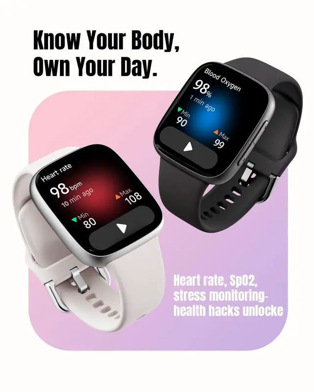 Alt view image 4 of 7 - JAYSUING Smart Watch for Women Men Android & iPhone, 1.85" Ultra HD AMOLED Display,10 Day Battery, 3ATM Swimming Waterproof, Answer/Make Calls, Fitness/Heart Rate/Sleep Tracker/100 Sports, Black