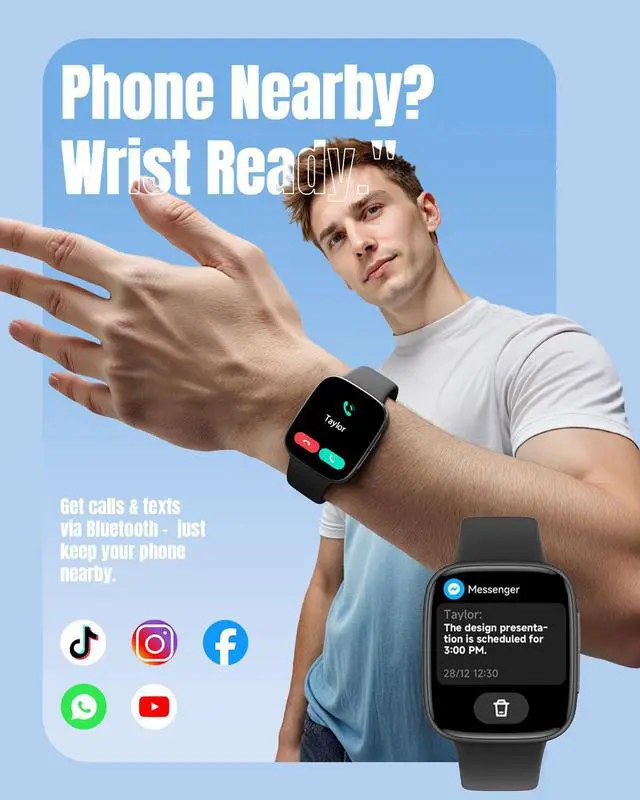 Alt view image 5 of 7 - JAYSUING Smart Watch for Women Men Android & iPhone, 1.85" Ultra HD AMOLED Display,10 Day Battery, 3ATM Swimming Waterproof, Answer/Make Calls, Fitness/Heart Rate/Sleep Tracker/100 Sports, Black